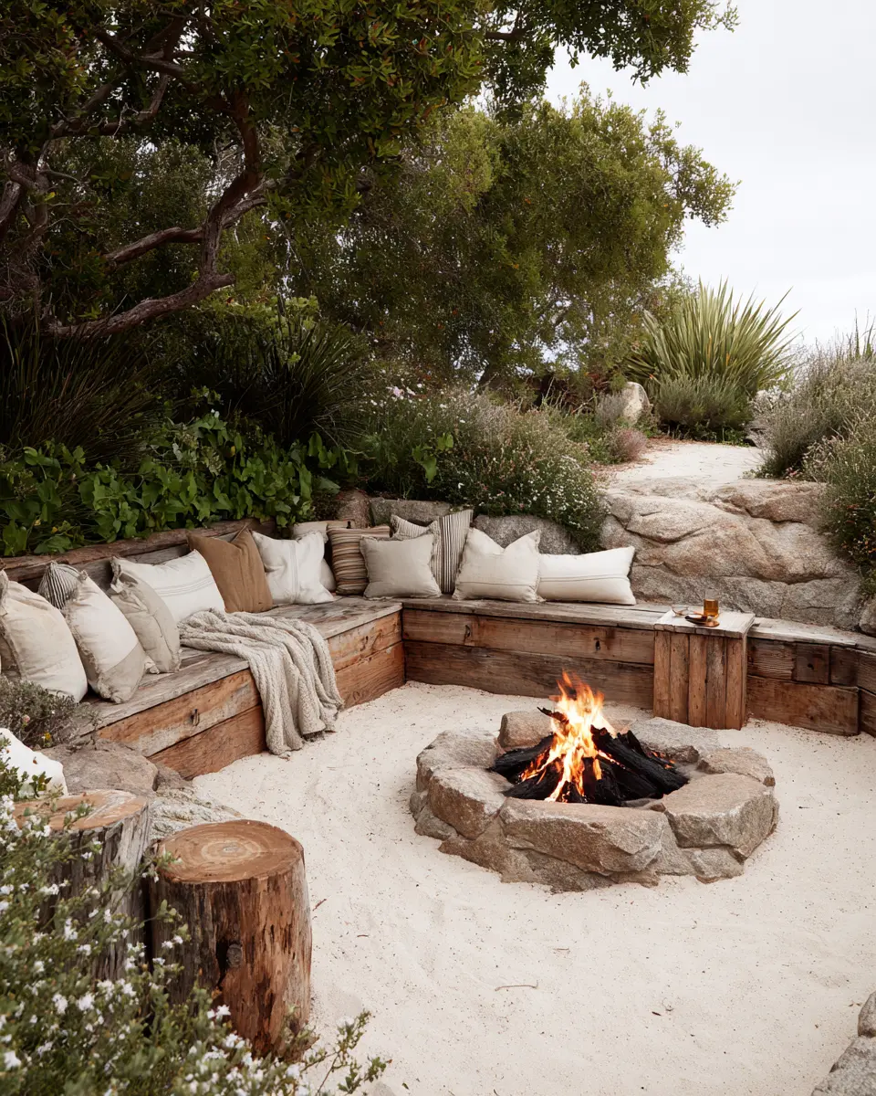 Cozy Stone Fire Pit with Rustic Seating