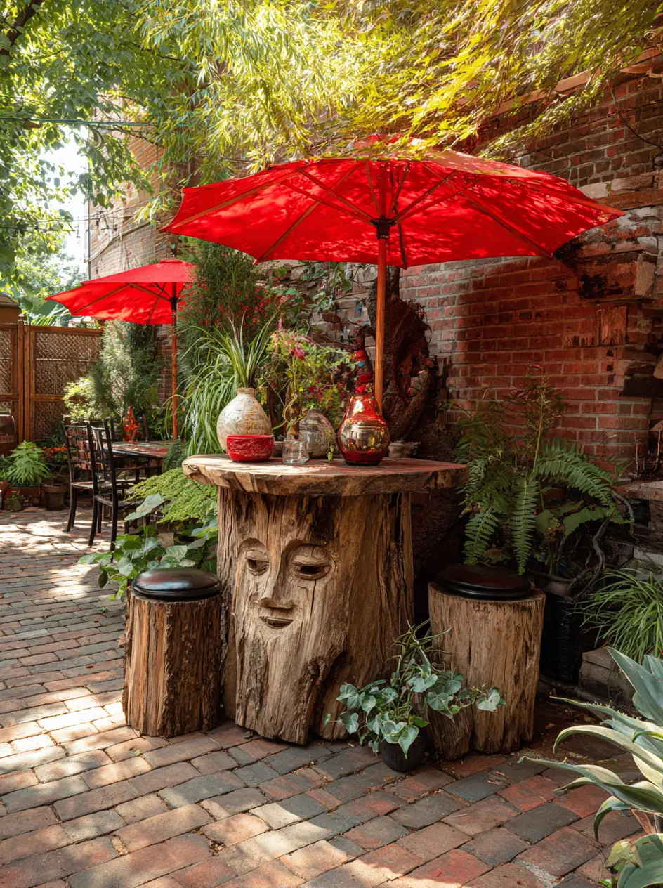 Carved Wood Log Table with Character