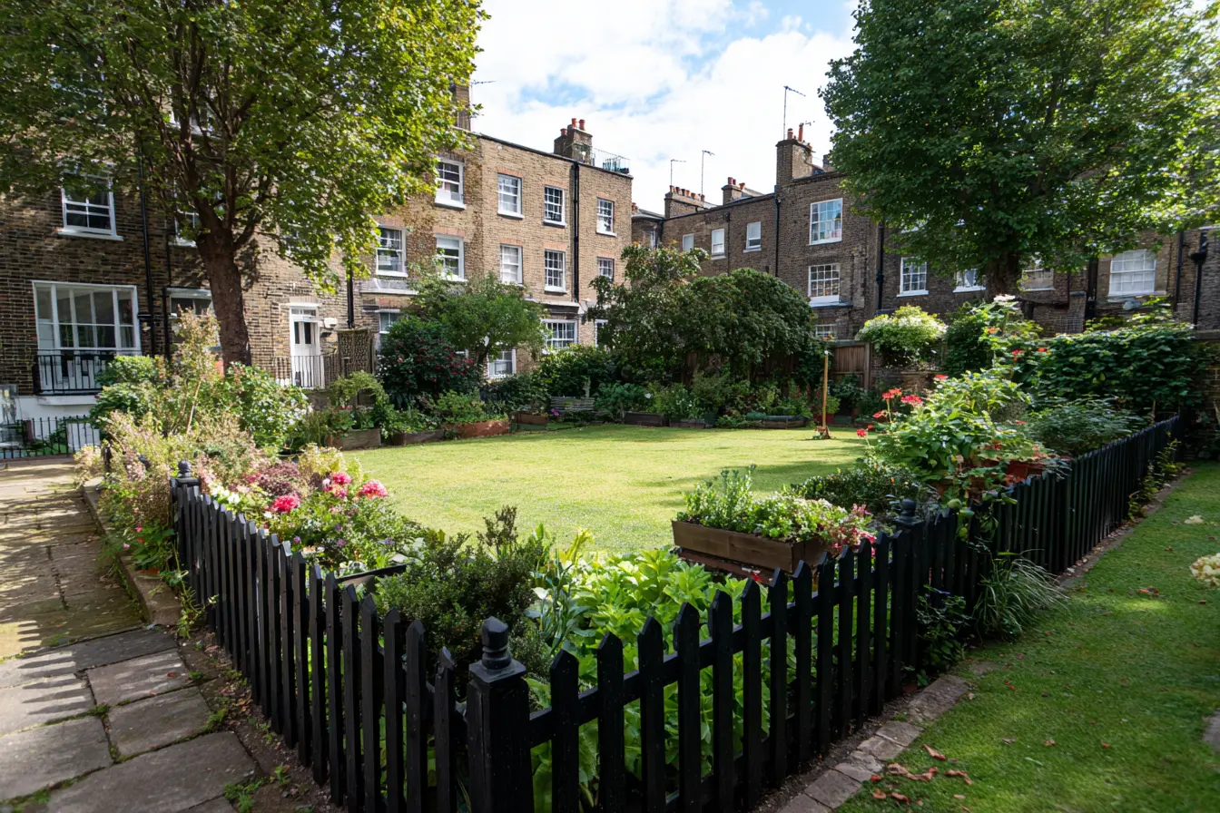 Black Picket Fence with a Community Garden Feel