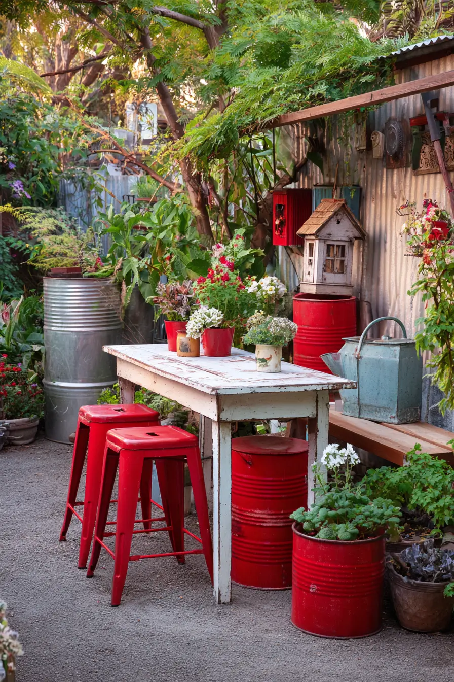 Rustic Garden Table with Bold Accents