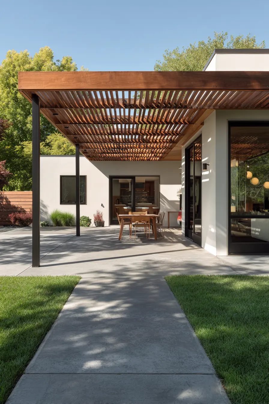 Sleek Concrete Walkway to a Modern Patio