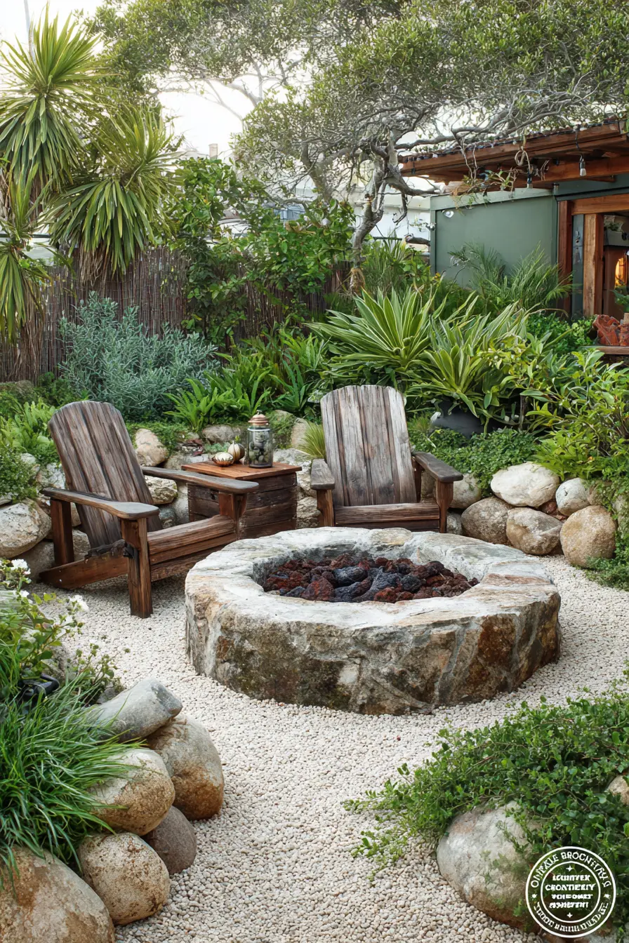 Rustic Fire Pit in a Coastal Garden