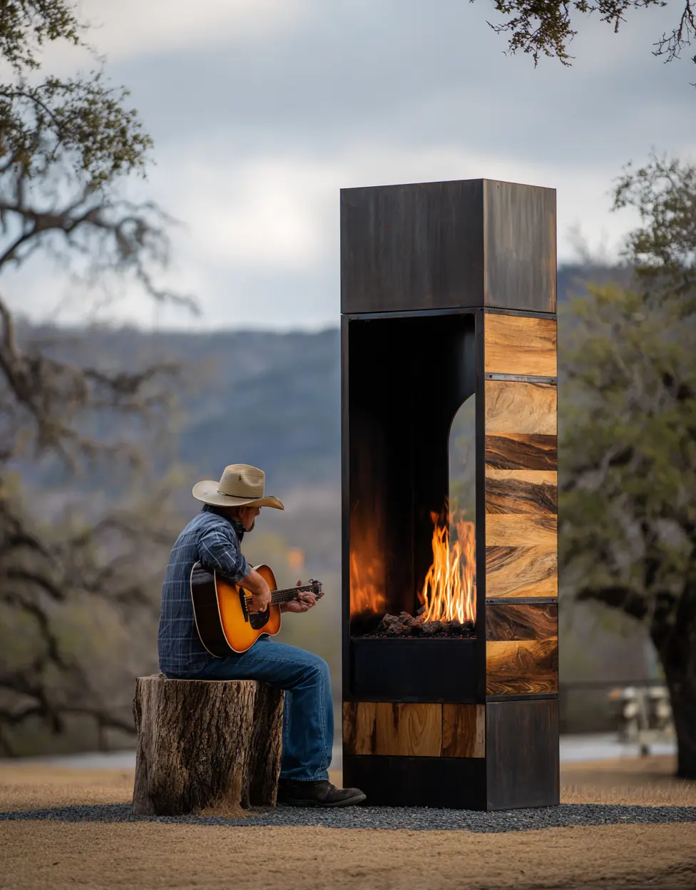 Tall Outdoor Fire Feature with Rustic Style