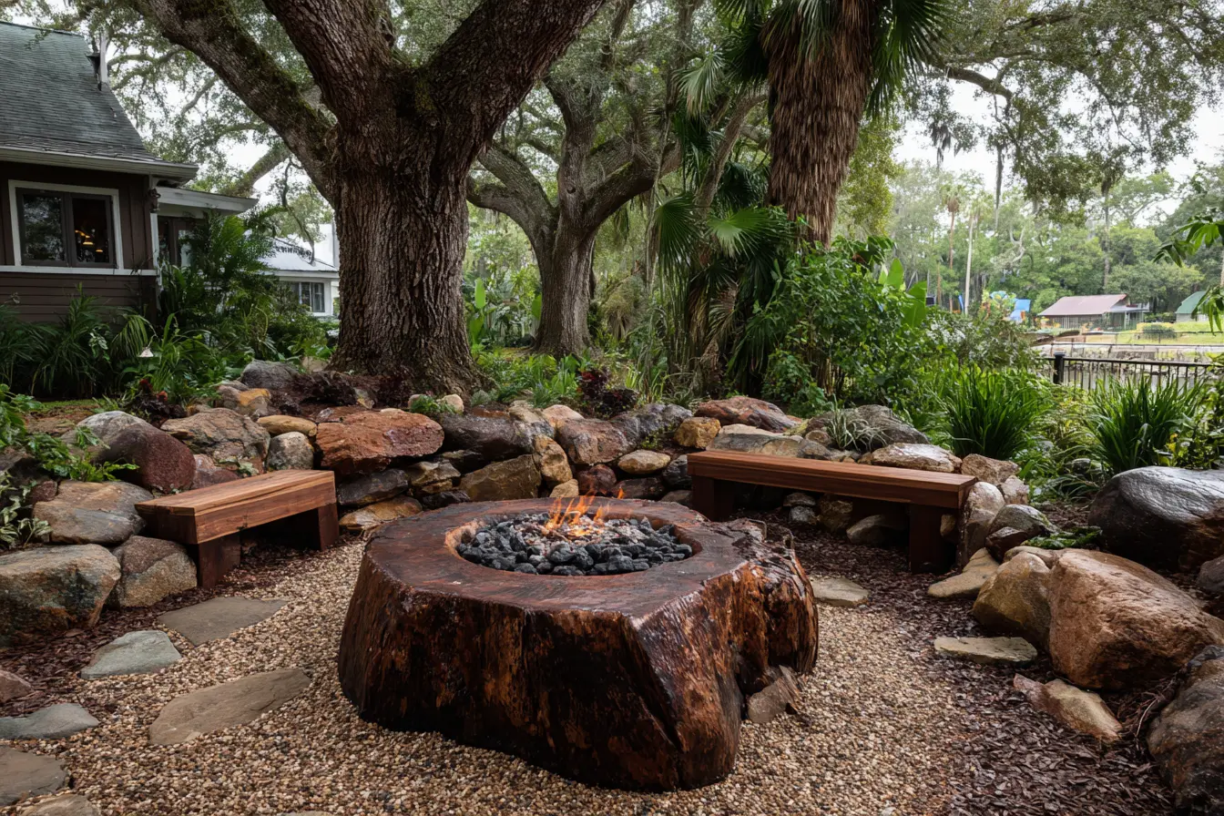 Tree Trunk Fire Pit with Natural Beauty