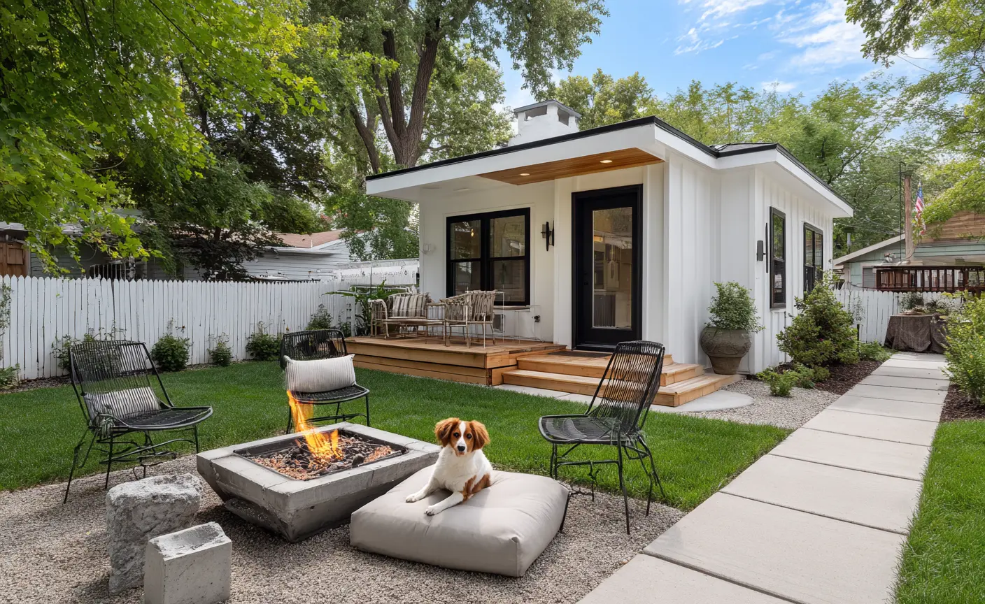 Modern Backyard Fire Pit with Cozy Vibes