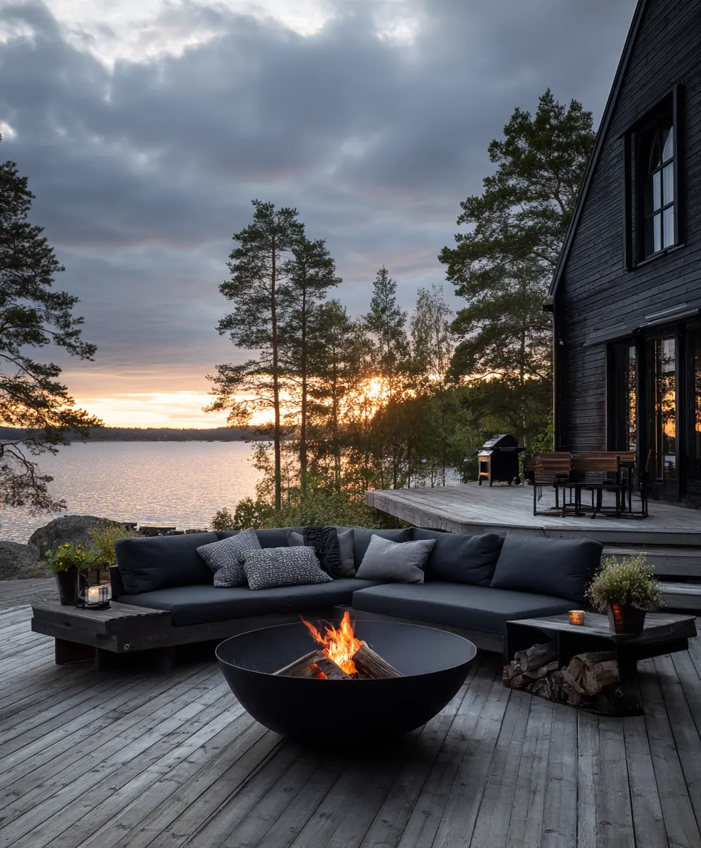 Lakeside Fire Pit with Modern Deck Seating