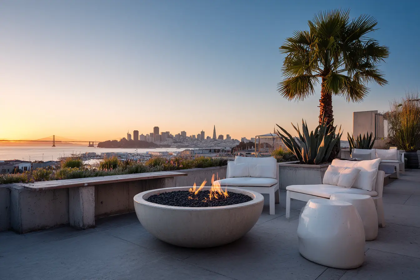Rooftop Fire Pit with City Views