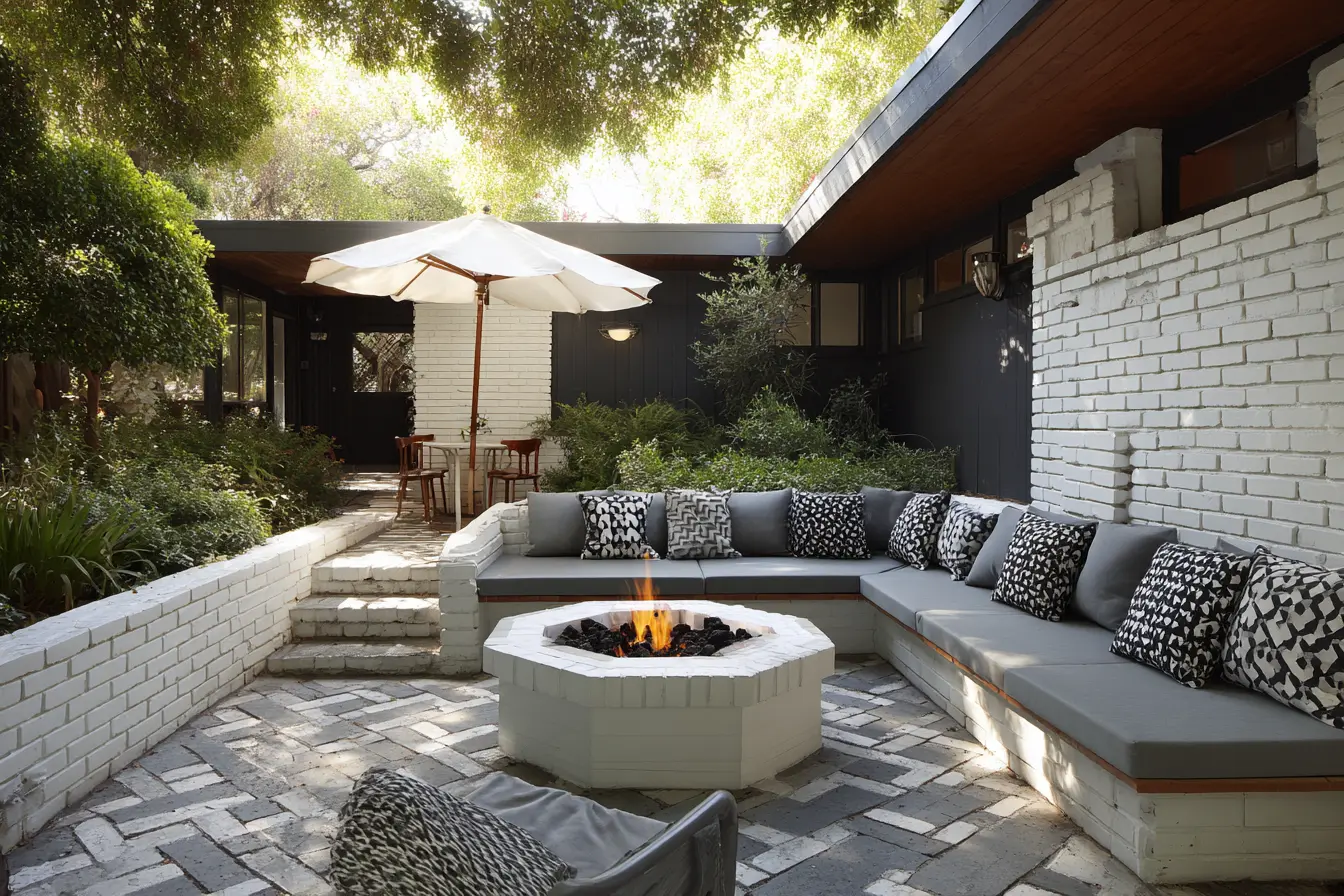 Courtyard Fire Pit with Built-In Seating