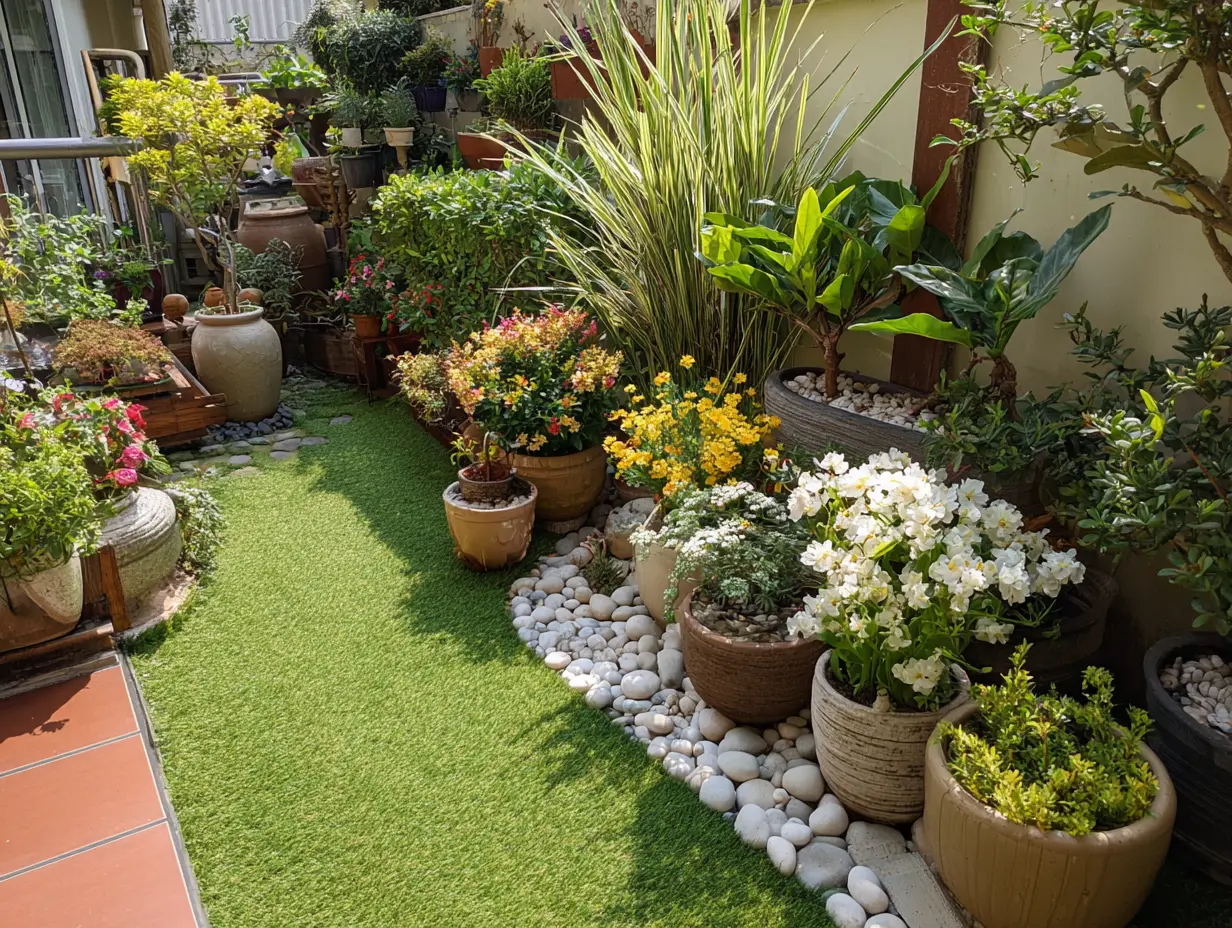 Vibrant Corner Garden with Potted Charm