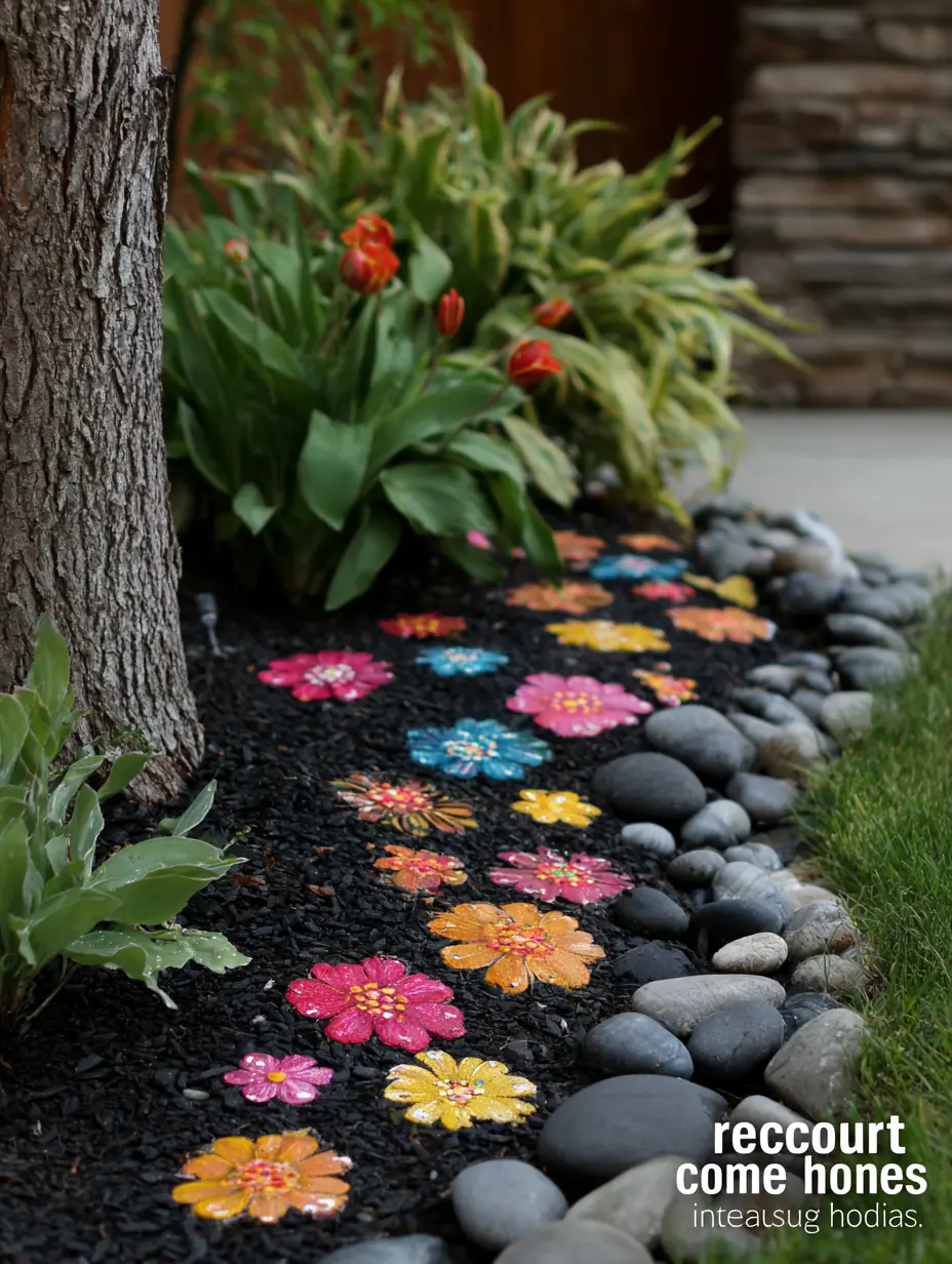 Painted Flower Stones for Garden Borders