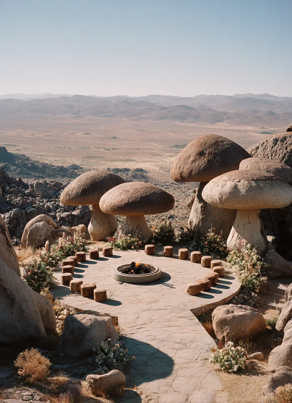 Desert Fire Pit with Natural Rock Surroundings