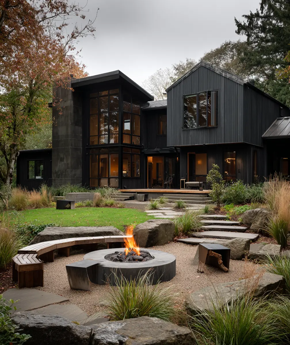 Modern Circular Fire Pit with Garden Seating