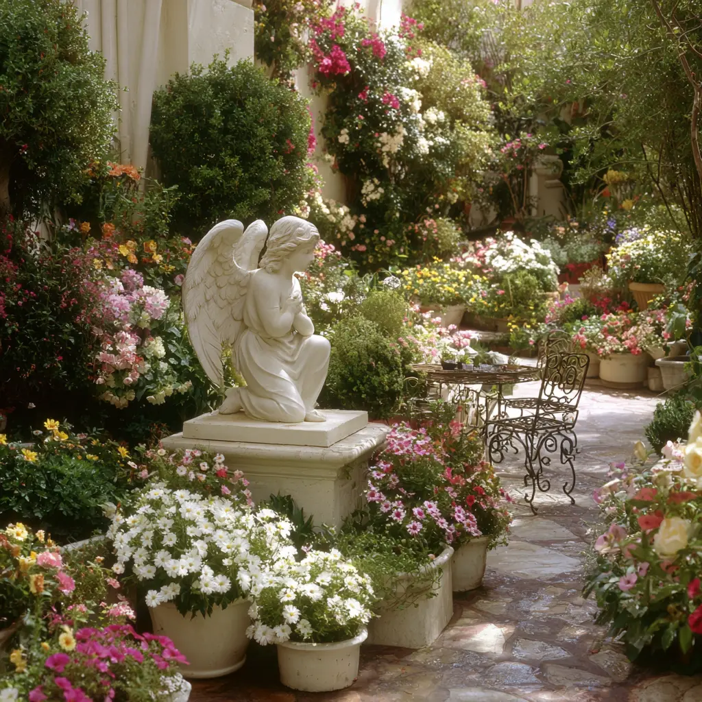 Enchanting Corner Garden with Angel Statue