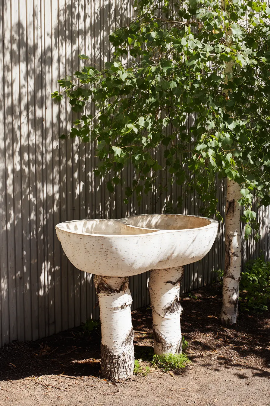 Birch Log Stand for a Unique Garden Basin