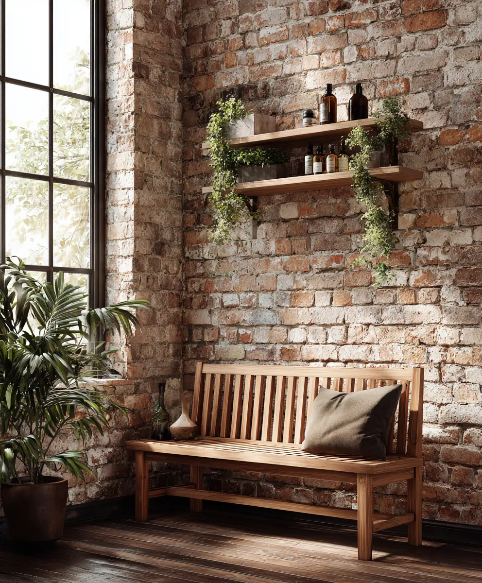 Enhance Brick Walls with Shelves and Greenery