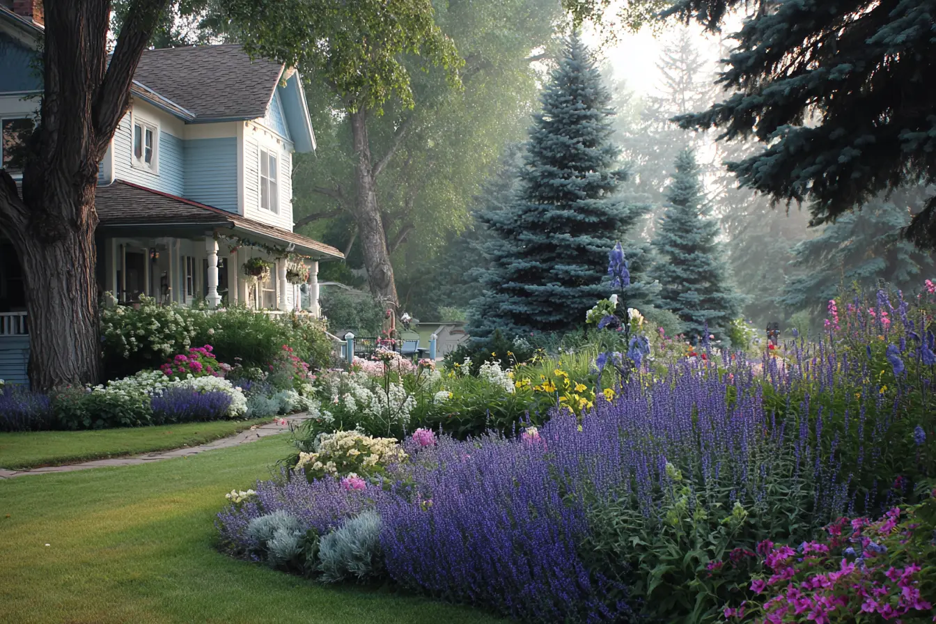 Lush Flower Border with a Serene Ambiance