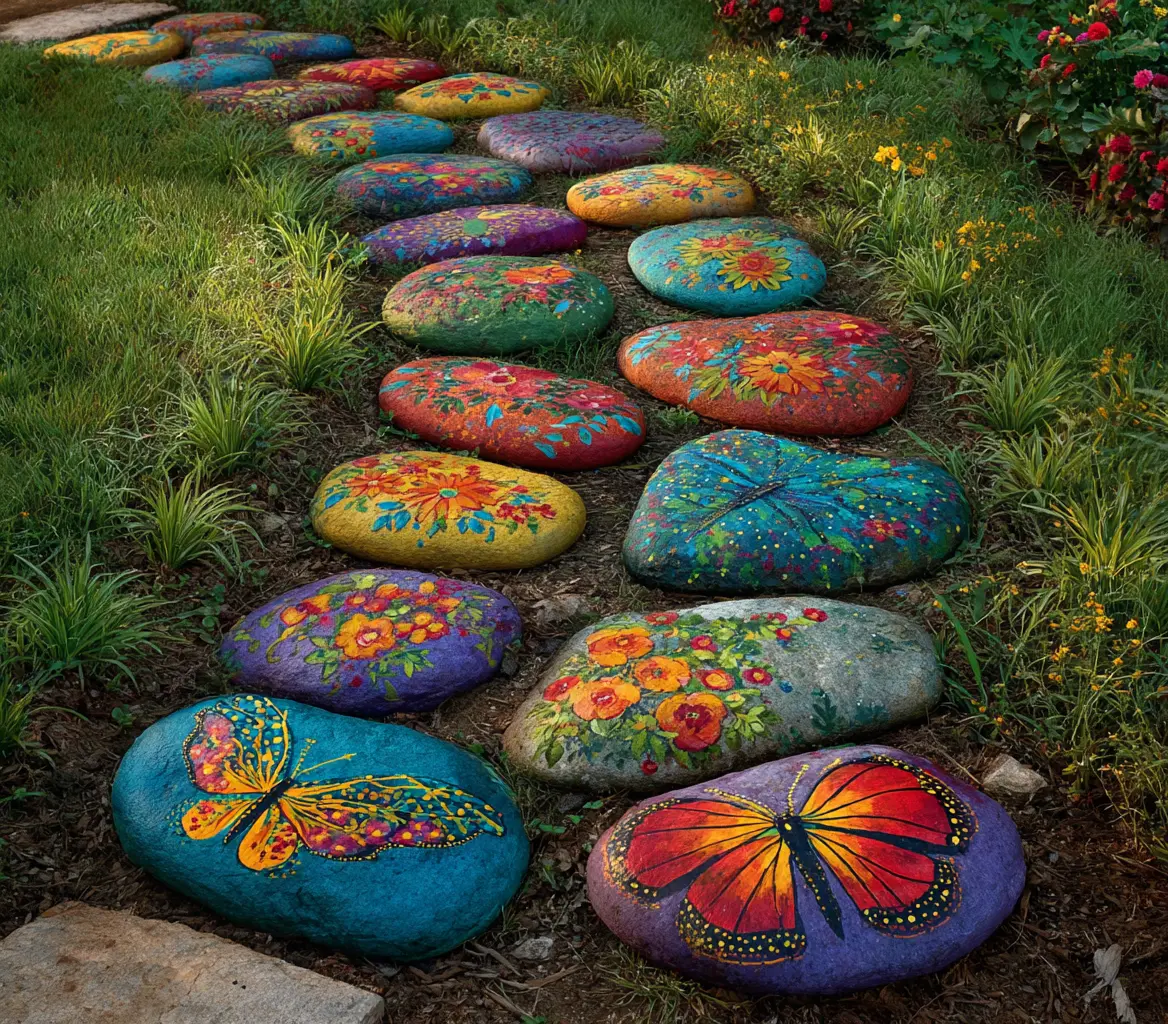 Painted Stepping Stones with Floral Art