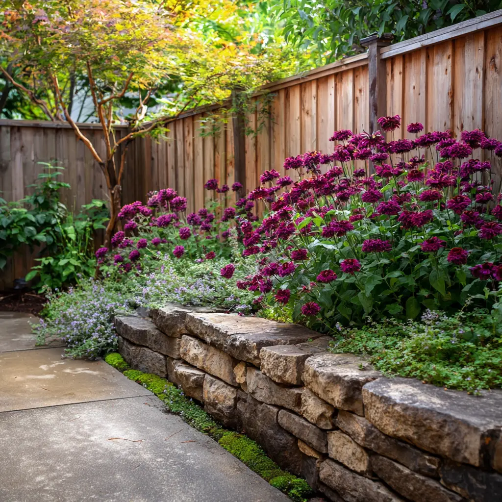 Rustic Corner Garden with Stone Border