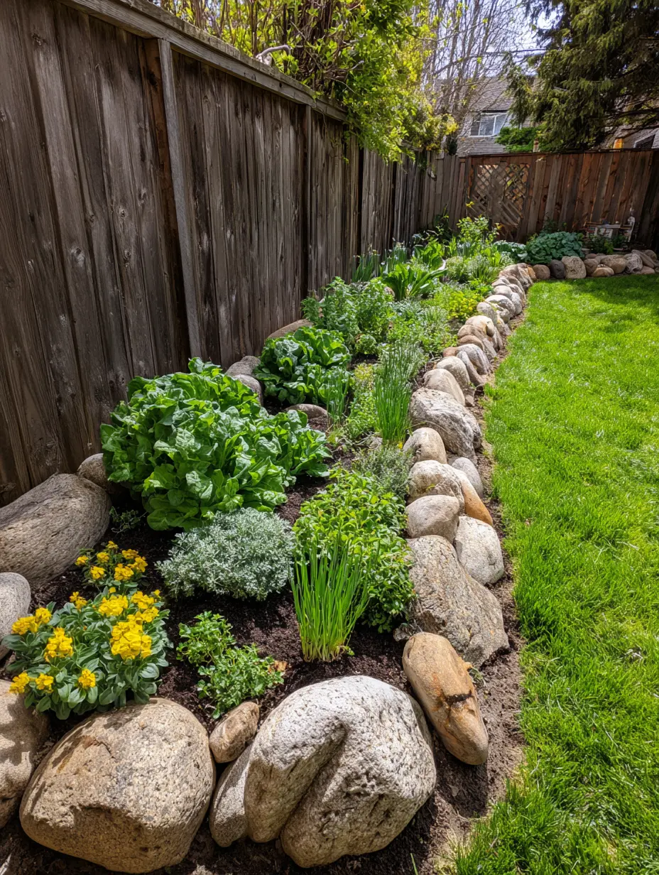 Rock Border Garden with Lush Greens