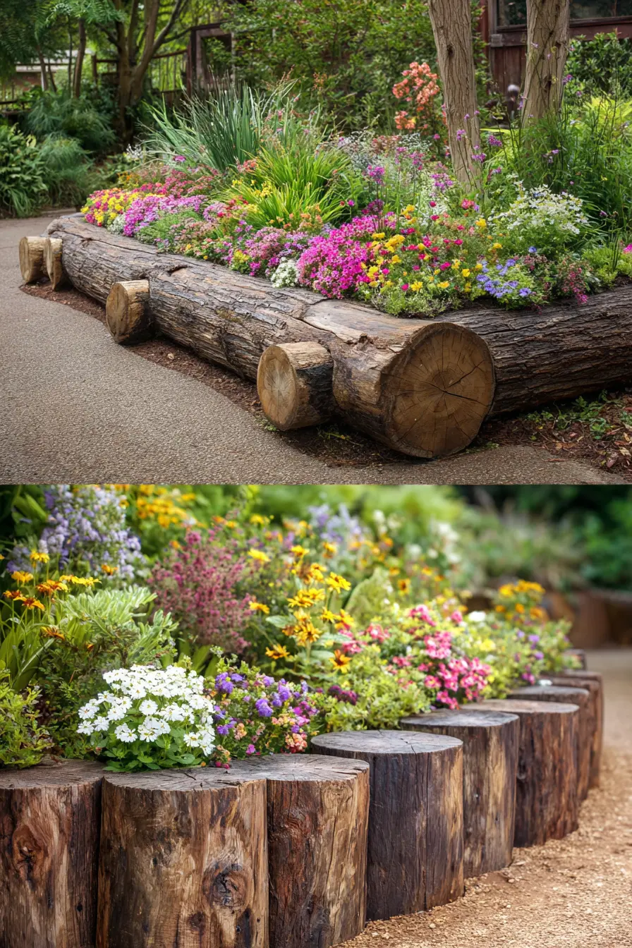 Raised Garden Beds with Rustic Wood Logs