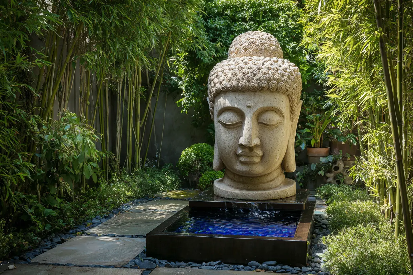 Tranquil Garden with Buddha Fountain