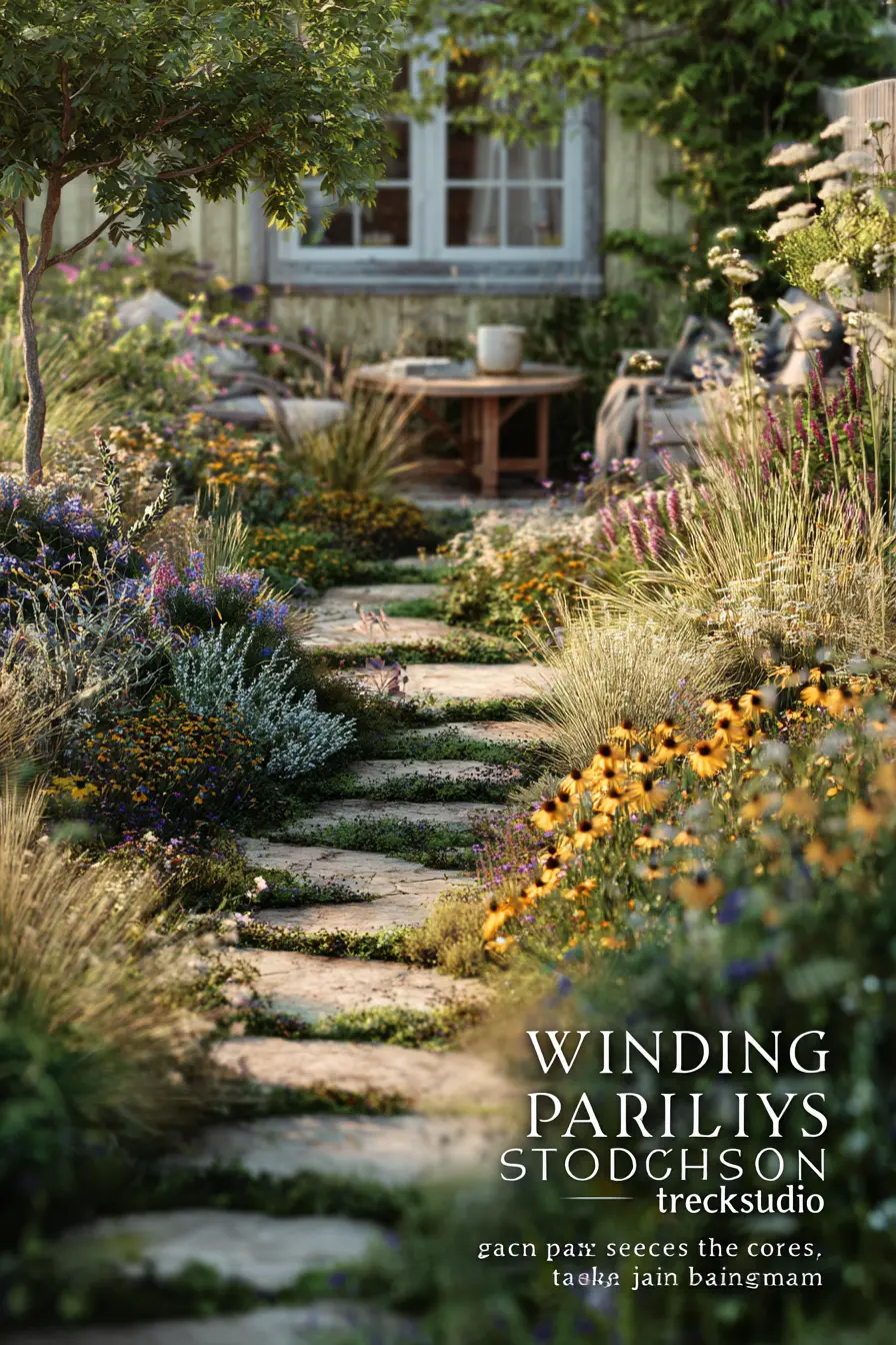 Winding Stone Path with Wildflower Charm