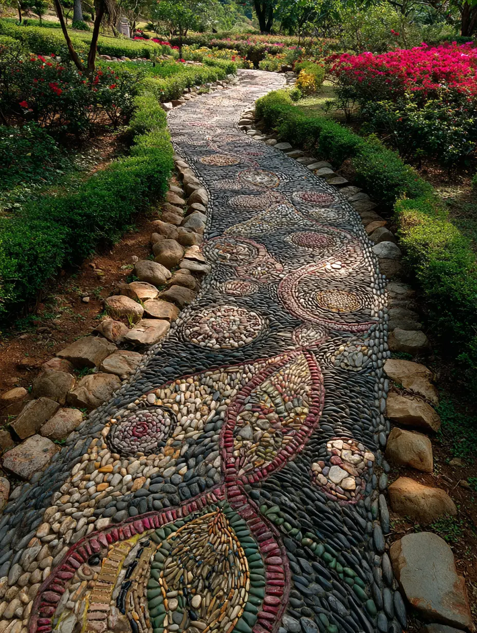 Artistic Pebble Mosaic Pathway