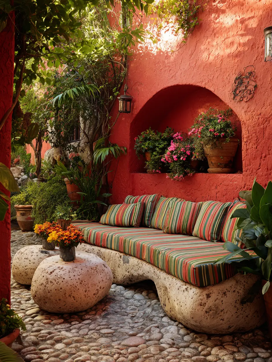 Stone Seating Nook with Rustic Charm