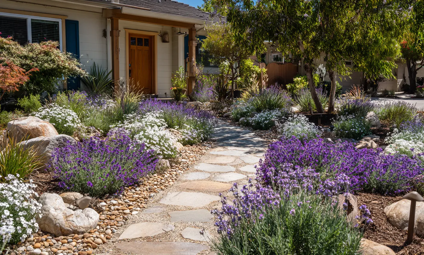 Lavender and Stone Pathway for a Relaxing Entrance