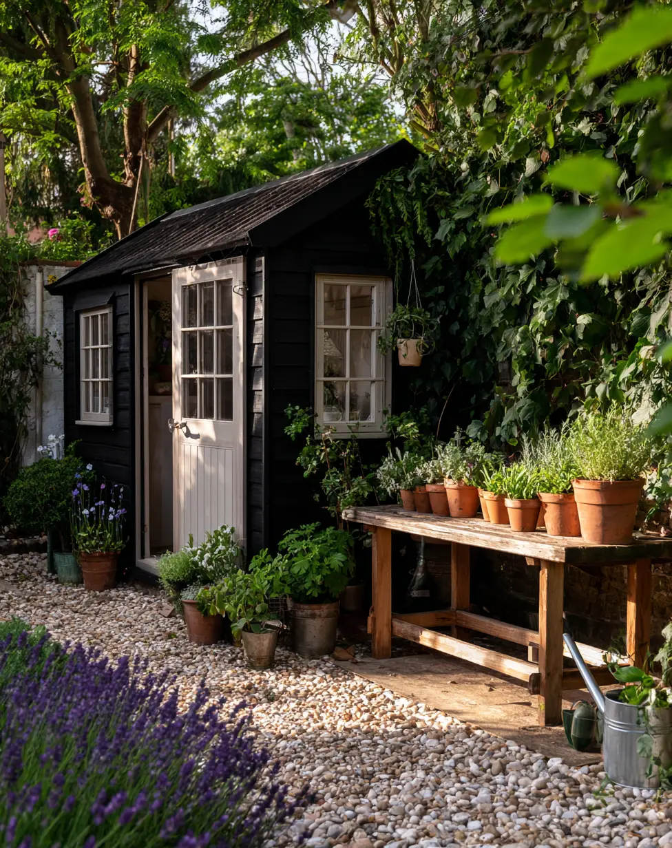 Charming Corner Garden with Rustic Shed