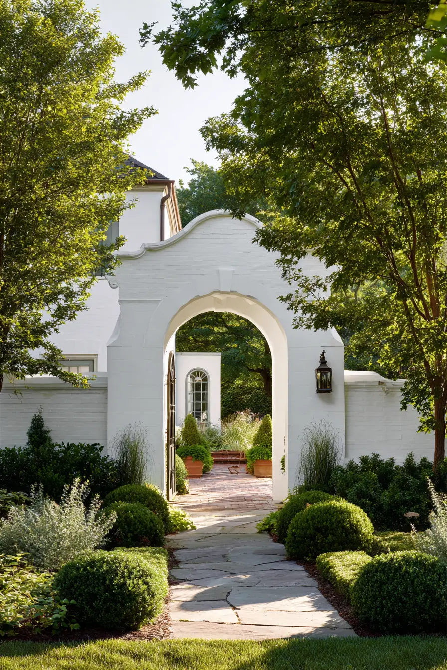 White Garden Fence with Elegant Archway