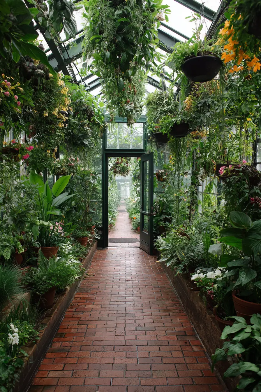 Lush Greenhouse Walkway