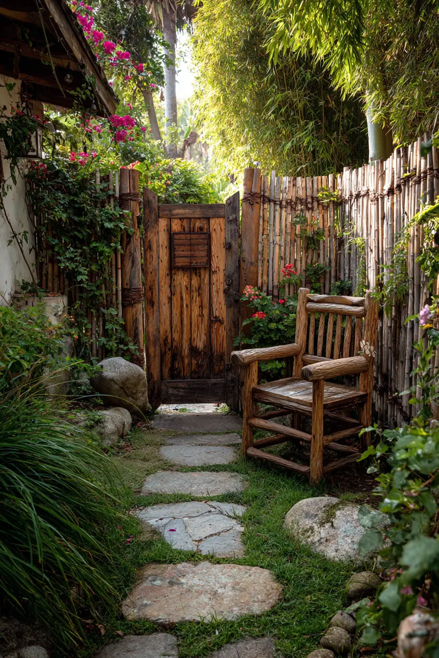 Rustic Stone Walkway to a Wooden Garden Gate