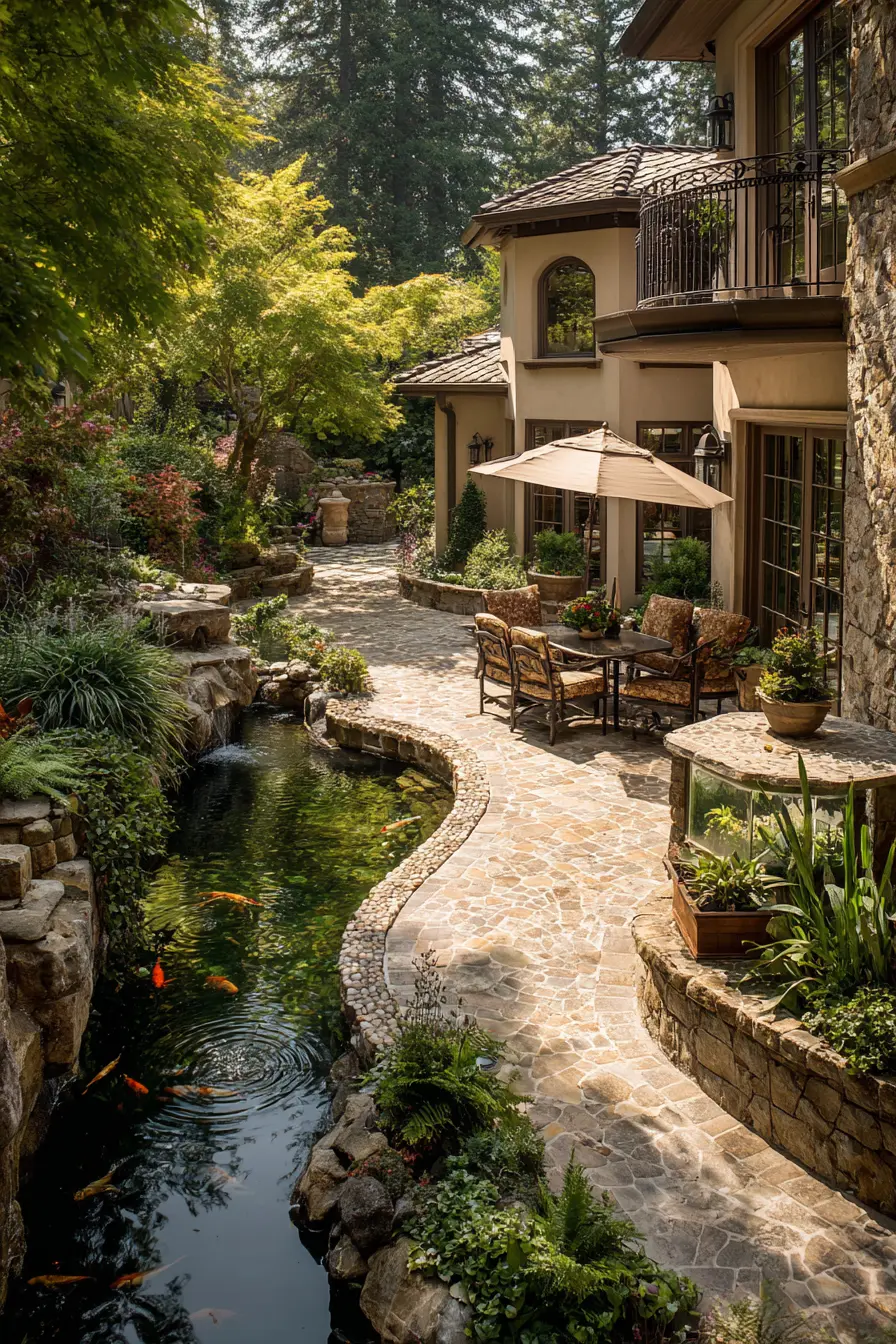 Small Garden with Koi Pond Elegance
