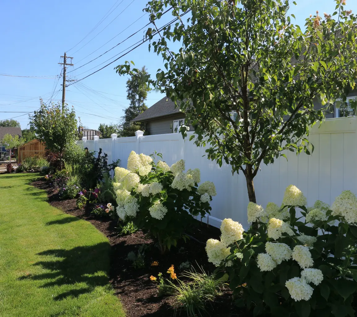 Bright Corner Garden with Hydrangea Blooms