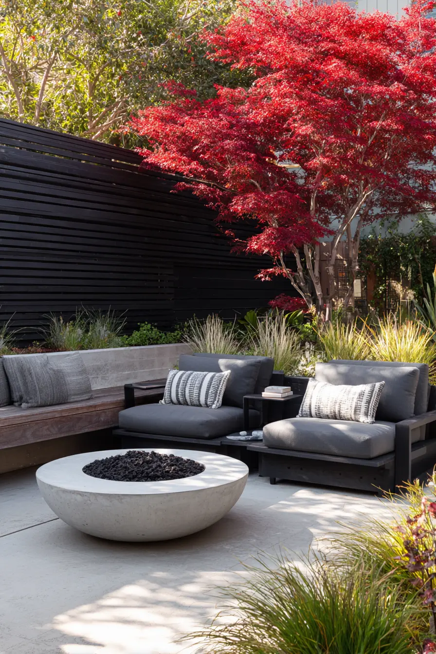 Modern Patio with Fiery Focal Point