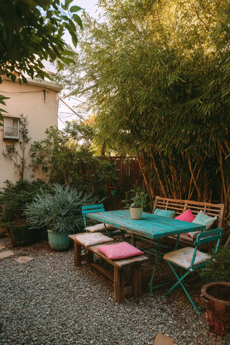 Colorful Patio Dining with Rustic Charm