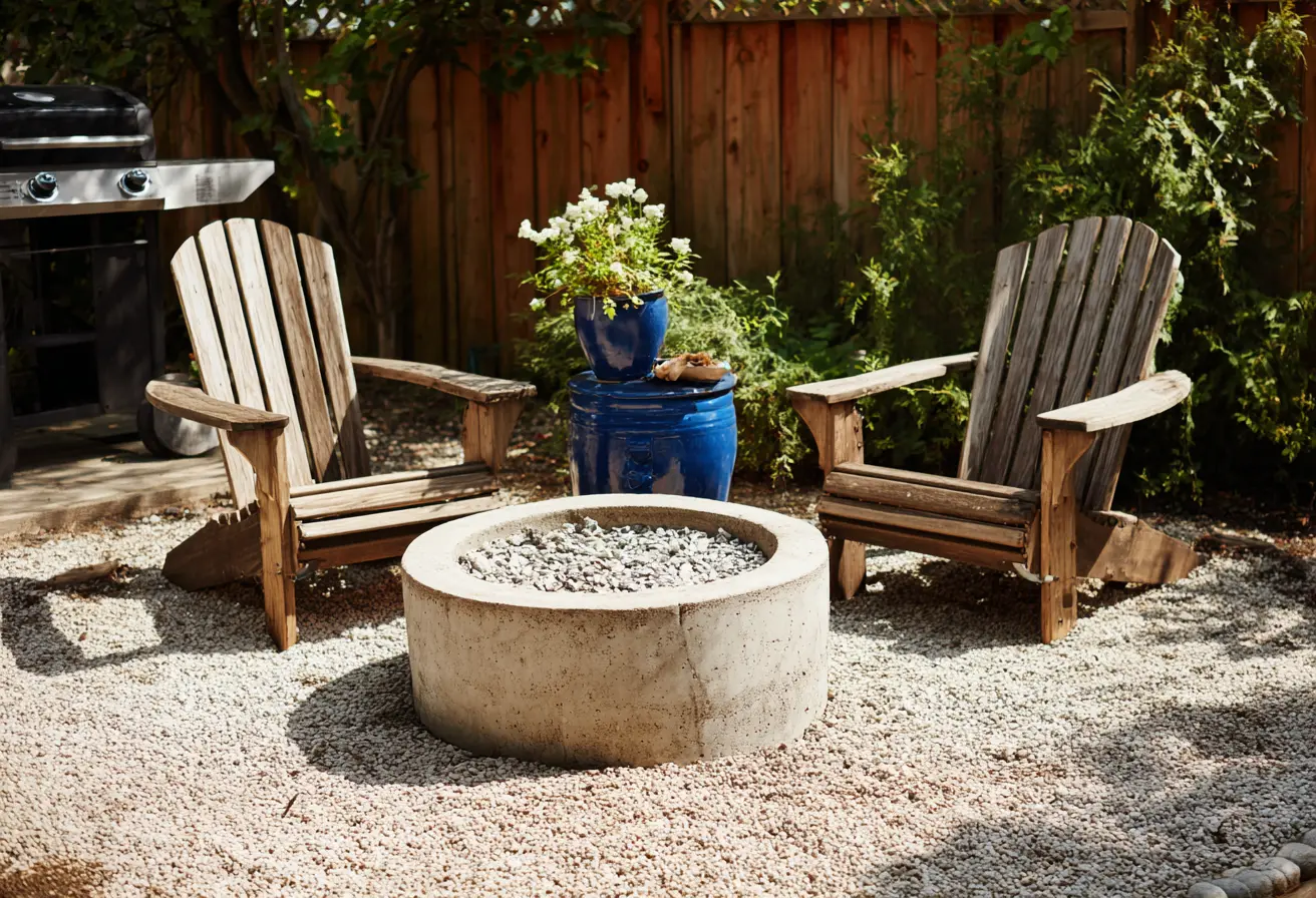 Simple Concrete Fire Pit with Rustic Seating