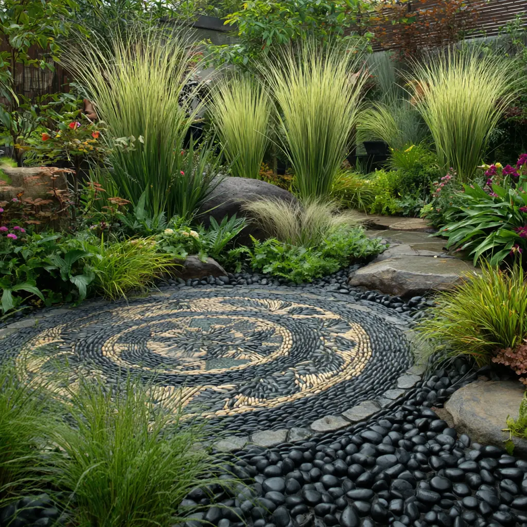 Artistic Rock Garden with Pebble Mosaic
