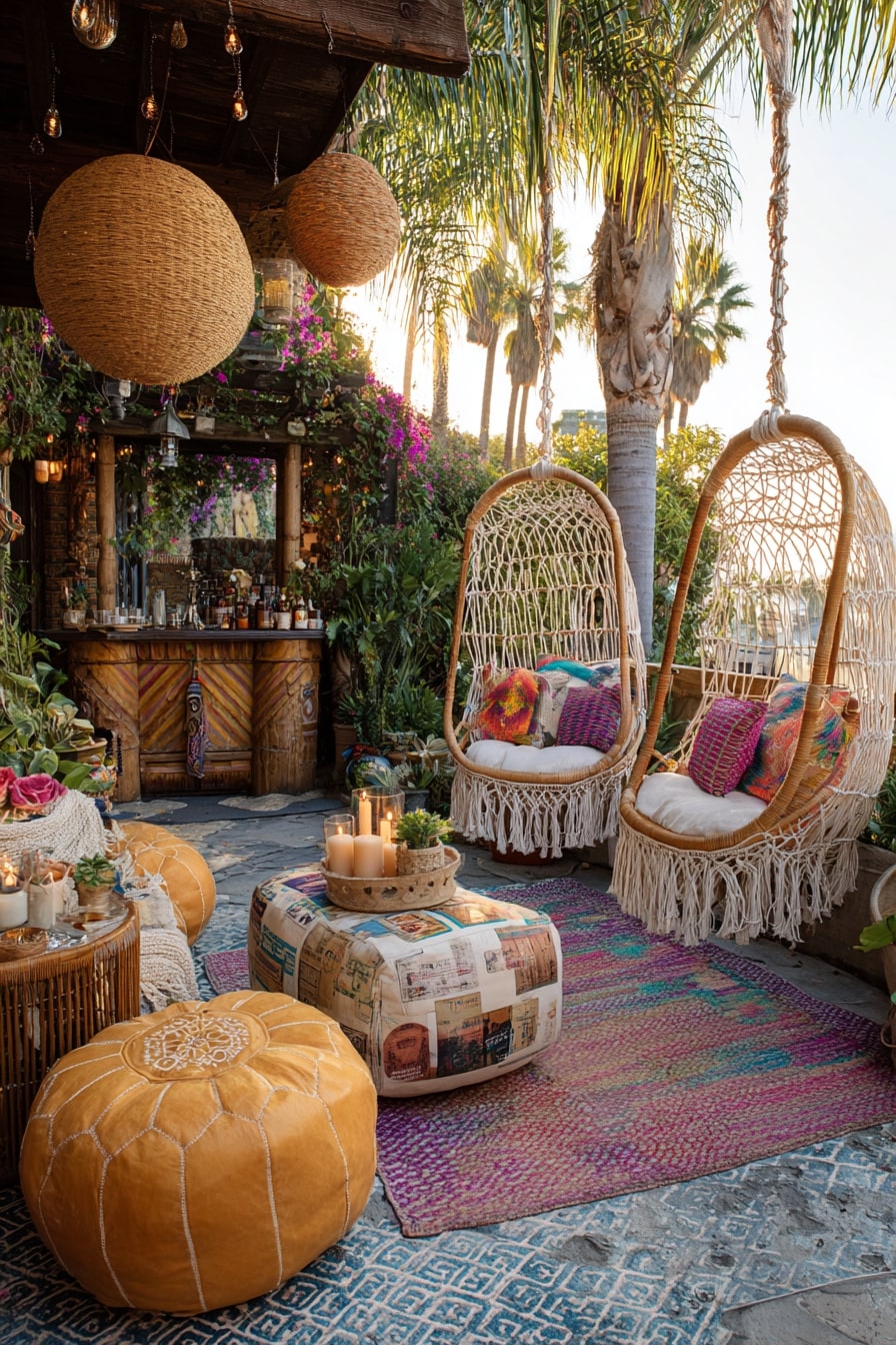 Boho-Chic Patio with Hanging Chairs