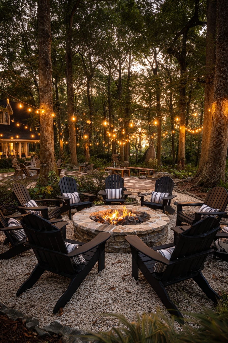 Backyard Patio with Fire Pit Centerpiece