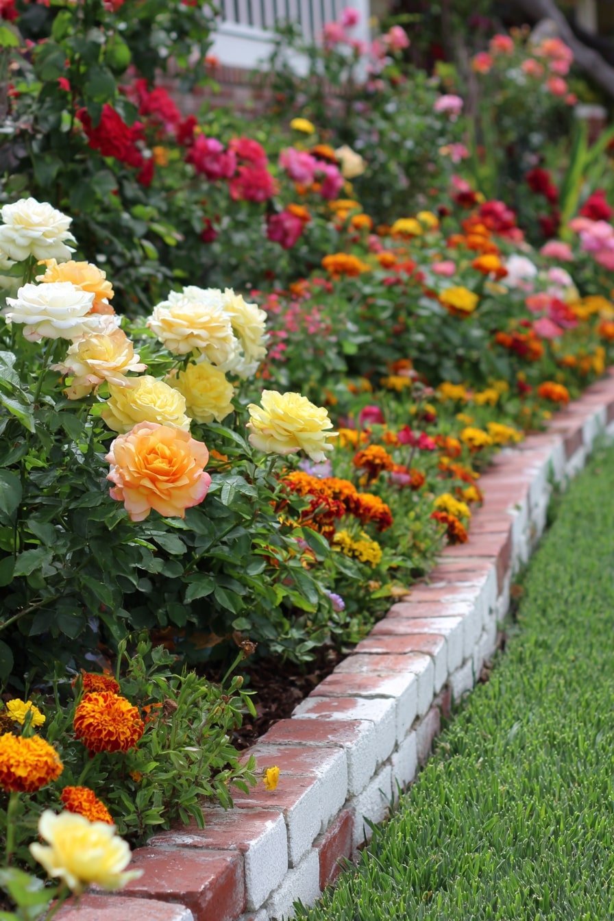 White Stone Border for a Vibrant Flowerbed