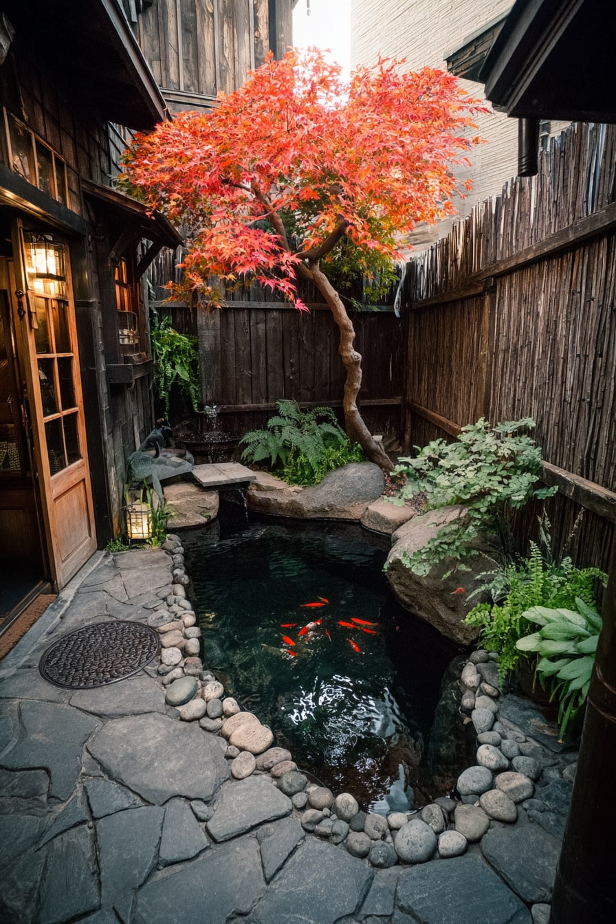 Japanese Zen Patio with Koi Pond