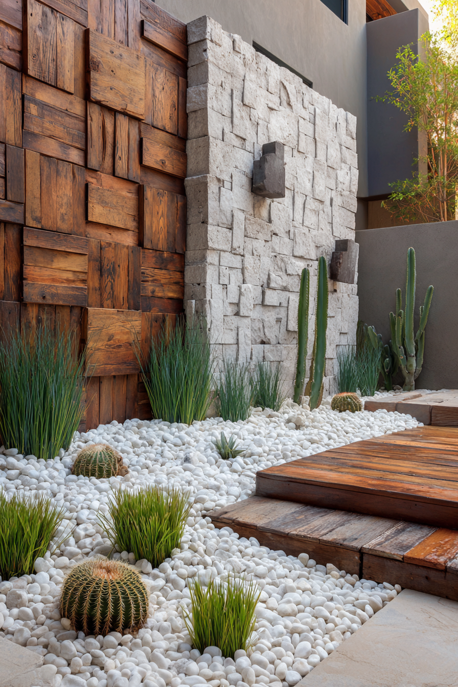 Modern Rock Garden with White Stone Contrast