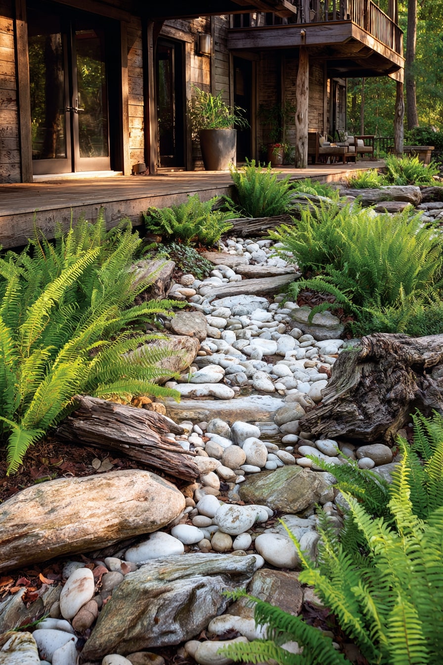 Rustic Stream Bed with White Stone Flow