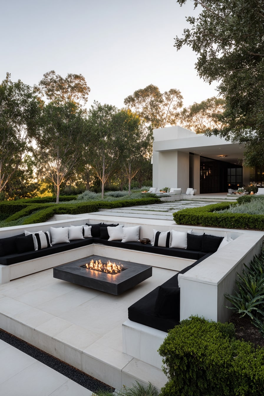 Modern Minimalist Patio with Sunken Fire Pit