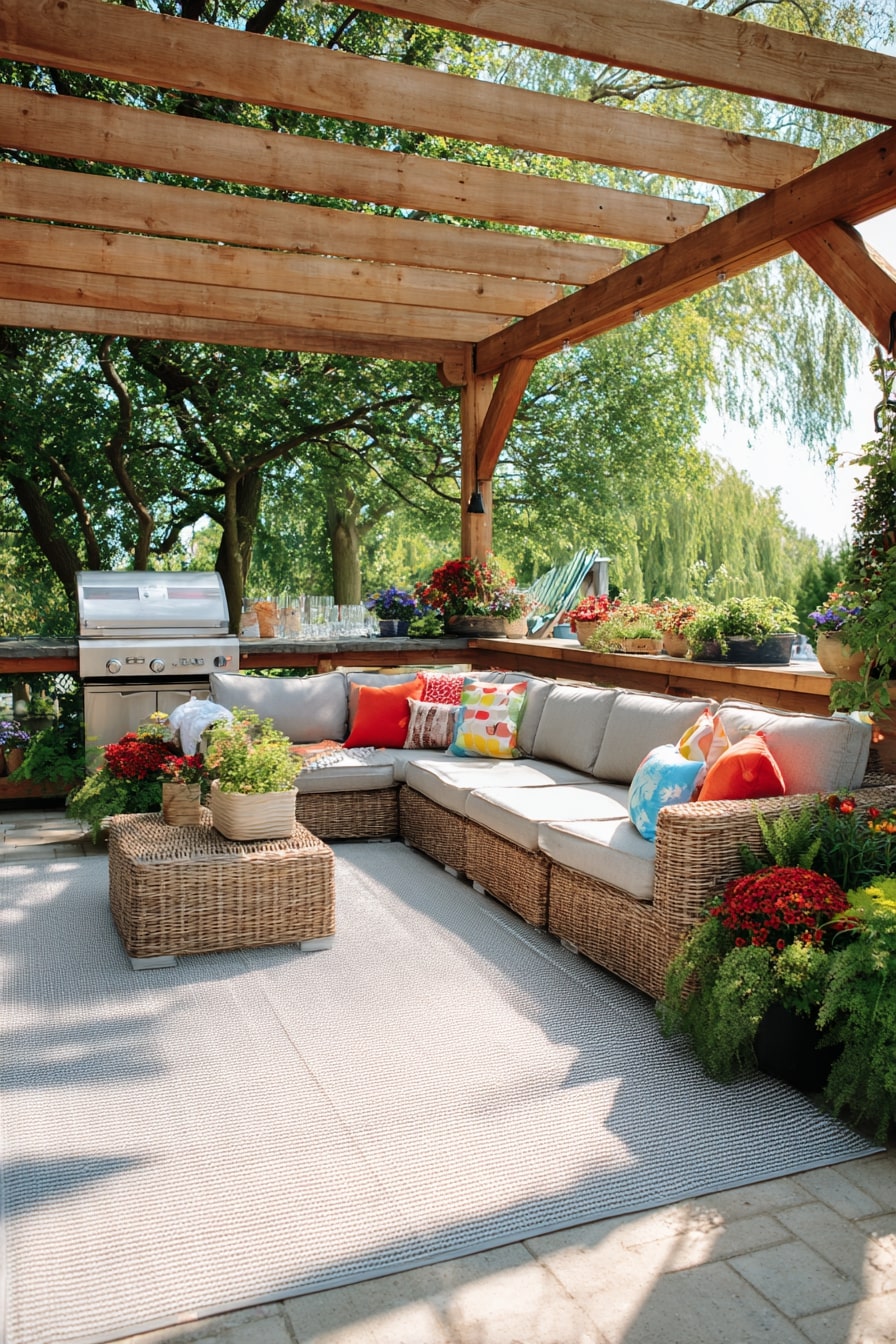 Outdoor Living Room with Pergola Shade