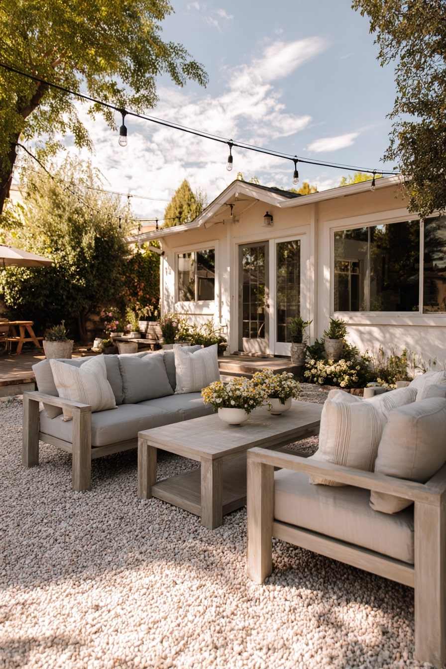 Cozy Patio with White Stone Base