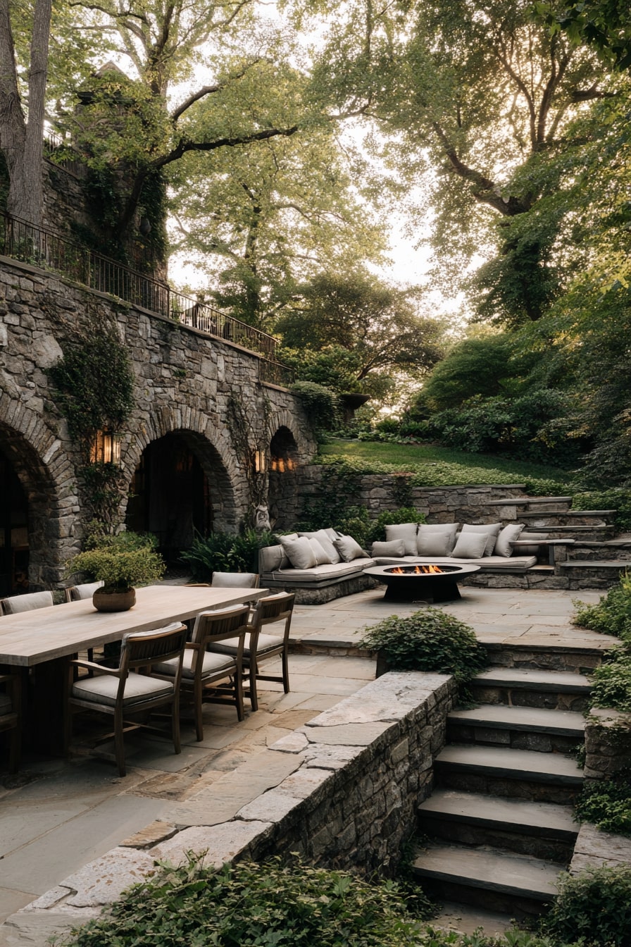 Stone Patio with Outdoor Kitchen and Fire Pit