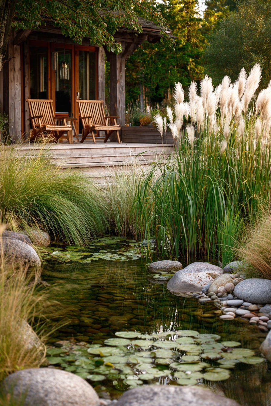 Pond Lined with White Stones and Grasses